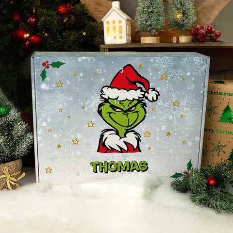 Personalisierter DIY Adventskalender Grinch mit Namen zum selbst Befüllen