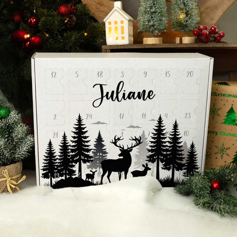 Personalisierter DIY Adventskalender mit Hirsch Design zum selbst Befüllen
