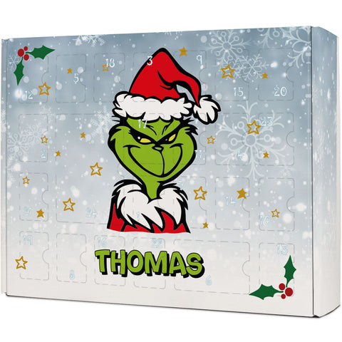 Personalisierter DIY Adventskalender Grinch mit Namen zum selbst Befüllen