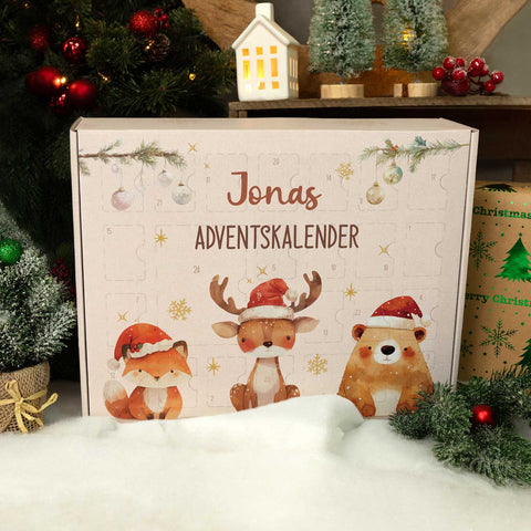 Personalisierter DIY Adventskalender mit Wintertrio Design zum selbst Befüllen