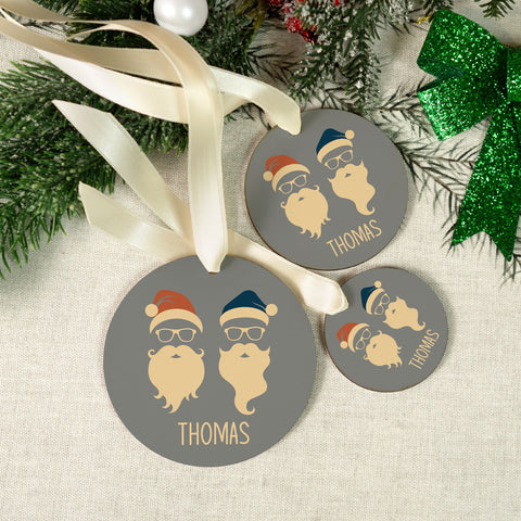 Christbaumschmuck aus Holz - Cool Santa - Weihnachtsanhänger mit Namen