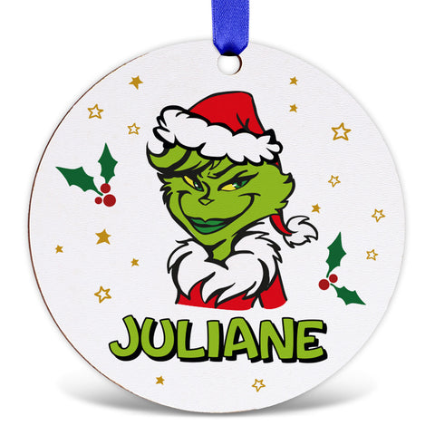 Christbaumschmuck aus Holz - Grinch - Weihnachtsanhänger mit Namen
