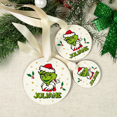 Christbaumschmuck aus Holz - Grinch - Weihnachtsanhänger mit Namen