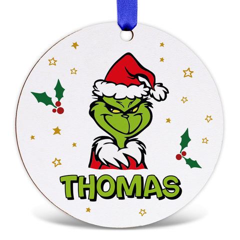 Christbaumschmuck aus Holz - Grinch - Weihnachtsanhänger mit Namen