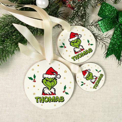 Christbaumschmuck aus Holz - Grinch - Weihnachtsanhänger mit Namen