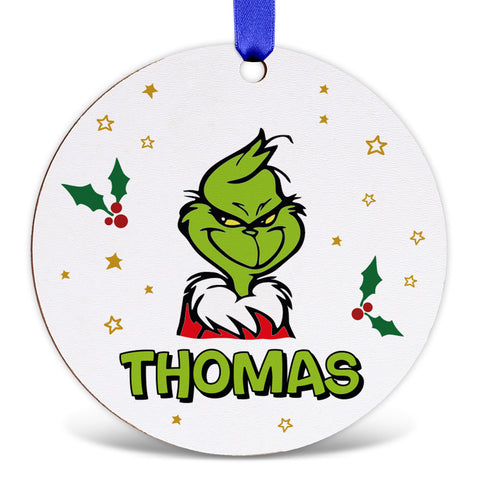 Christbaumschmuck aus Holz - Grinch - Weihnachtsanhänger mit Namen