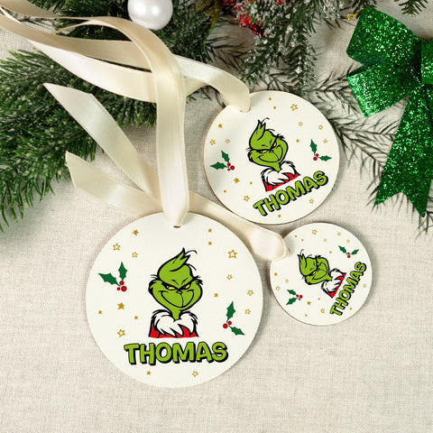 Christbaumschmuck aus Holz - Grinch - Weihnachtsanhänger mit Namen