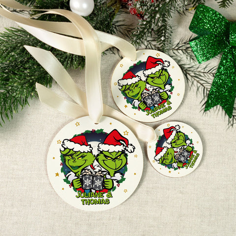 Christbaumschmuck aus Holz - Grinch - Weihnachtsanhänger mit Namen