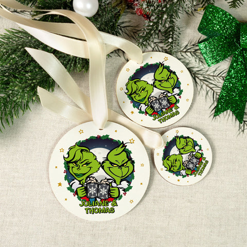 Christbaumschmuck aus Holz - Grinch - Weihnachtsanhänger mit Namen