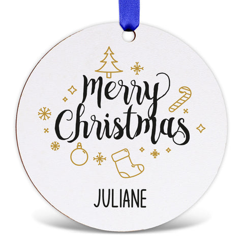 Christbaumschmuck aus Holz - Merry Christmas - Weihnachtsanhänger mit Namen