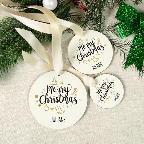 Christbaumschmuck aus Holz - Merry Christmas - Weihnachtsanhänger mit Namen