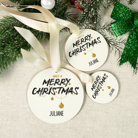 Christbaumschmuck aus Holz - Merry Christmas - Weihnachtsanhänger mit Namen