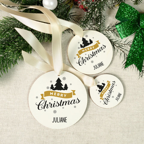Christbaumschmuck aus Holz - Merry Christmas - Weihnachtsanhänger mit Namen