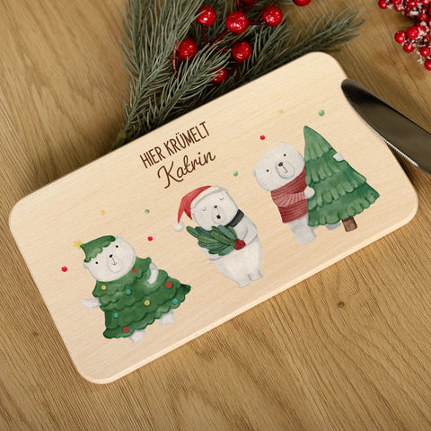 Frühstücksbrettchen zu Weihnachten - Eisbären - personalisiert mit Name