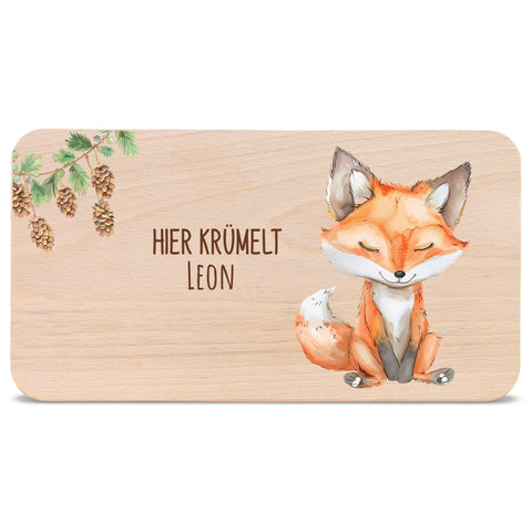 Bedrucktes Frühstücksbrettchen "Hier Krümelt" mit Tiermotiv & Namen