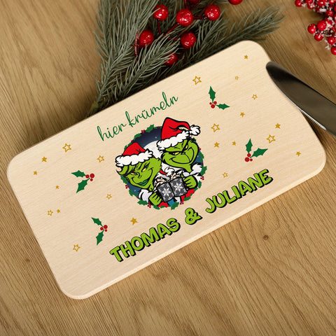 Frühstücksbrettchen zu Weihnachten - Grinch - personalisiert mit Name