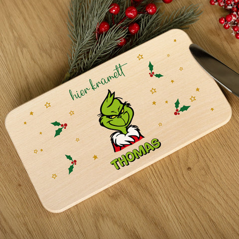 Frühstücksbrettchen zu Weihnachten - Grinch - personalisiert mit Name