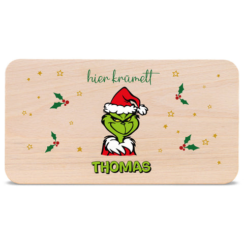 Frühstücksbrettchen zu Weihnachten - Grinch - personalisiert mit Name
