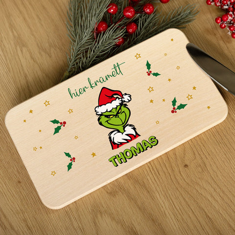 Frühstücksbrettchen zu Weihnachten - Grinch - personalisiert mit Name