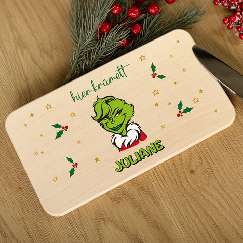 Frühstücksbrettchen zu Weihnachten - Grinch - personalisiert mit Name