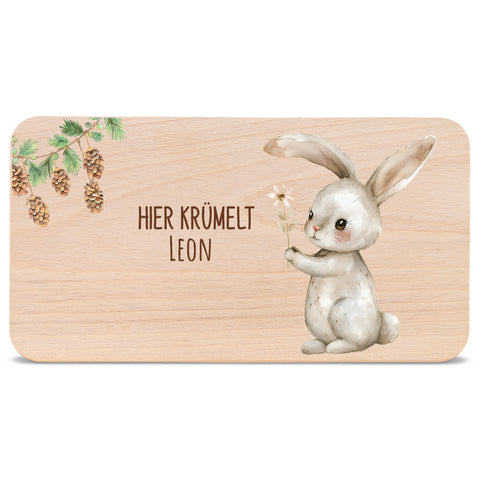 Bedrucktes Frühstücksbrettchen "Hier Krümelt" mit Tiermotiv & Namen
