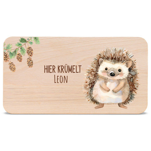 Bedrucktes Frühstücksbrettchen "Hier Krümelt" mit Tiermotiv & Namen