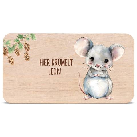 Bedrucktes Frühstücksbrettchen "Hier Krümelt" mit Tiermotiv & Namen