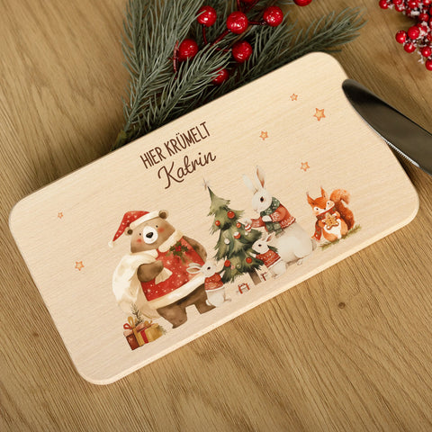 Frühstücksbrettchen zu Weihnachten - Pullovertiere - personalisiert mit Name