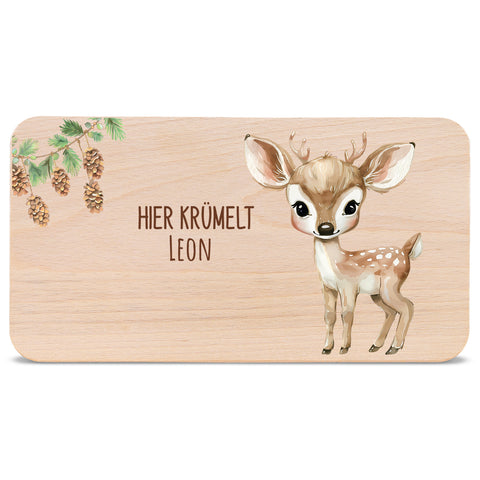 Bedrucktes Frühstücksbrettchen "Hier Krümelt" mit Tiermotiv & Namen