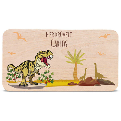 Frühstücksbrettchen mit Druckmotiv & Name - T-Rex Design