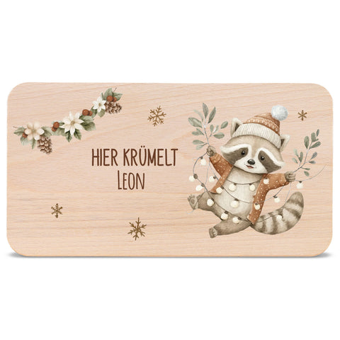 Frühstücksbrettchen zu Weihnachten - Waschbär - personalisiert mit Name