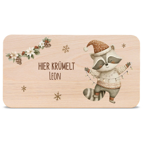 Frühstücksbrettchen zu Weihnachten - Waschbär - personalisiert mit Name