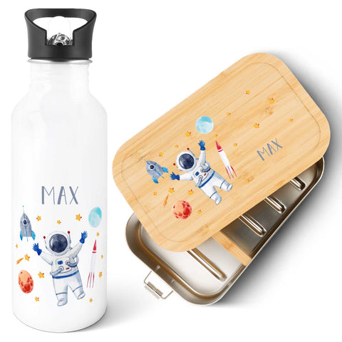 Bedruckte Brotdose & Trinkflasche im Set - Astronaut