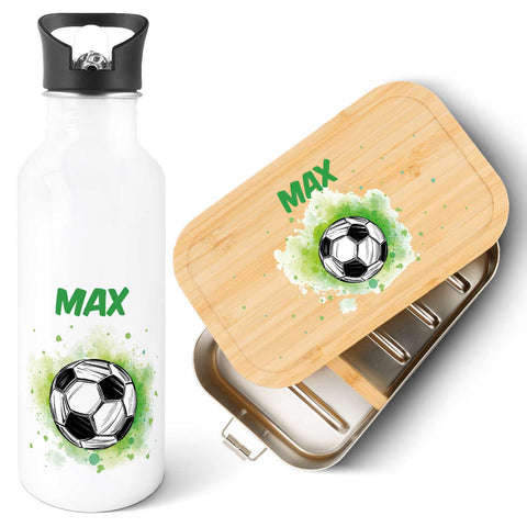 Bedruckte Brotdose & Trinkflasche im Set - Fussball