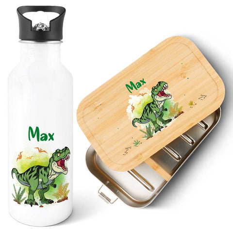 Bedruckte Brotdose & Trinkflasche im Set - T-Rex