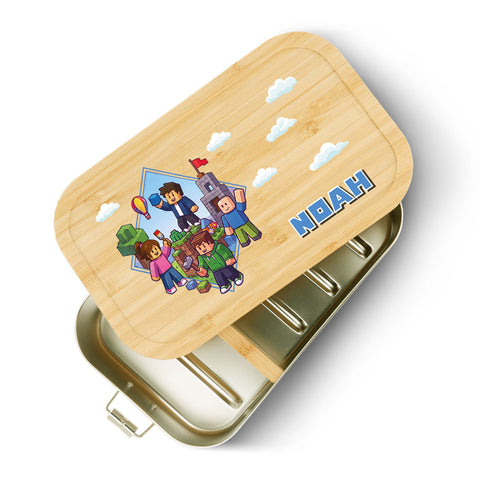 Brotdose mit Deckel für Kinder mit UV-Druck im "Blockhelden" Design