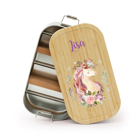 Brotdose mit Deckel für Kinder mit UV-Druck im "Einhorn V2" Design