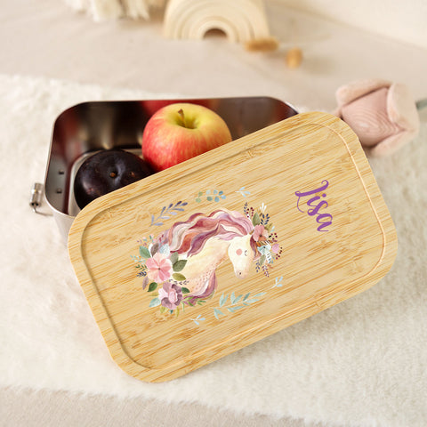 Brotdose mit Deckel für Kinder mit UV-Druck im "Einhorn V2" Design