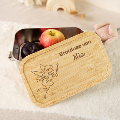 Brotdose mit graviertem Deckel für Kinder im "Fee" Design