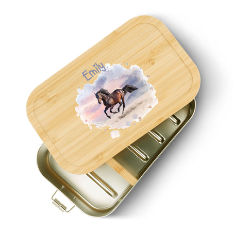 Brotdose mit Deckel für Kinder mit UV-Druck im "Pferd" Design