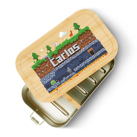 Brotdose mit Deckel für Kinder mit UV-Druck im "Pixelerde" Design
