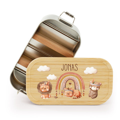 Brotdose mit Deckel für Kinder mit UV-Druck im "Regenbogen Indianer" Design
