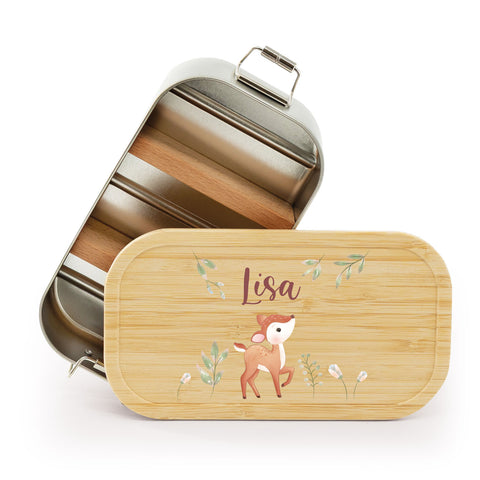 Brotdose mit Deckel für Kinder mit UV-Druck im "Reh" Design