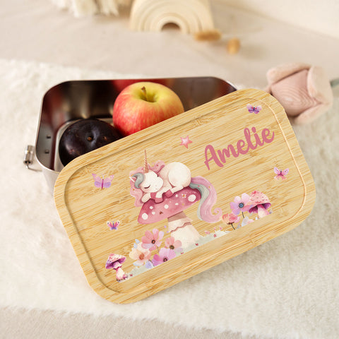 Brotdose mit Deckel für Kinder mit UV-Druck im "Schlafendes Einhorn" Design