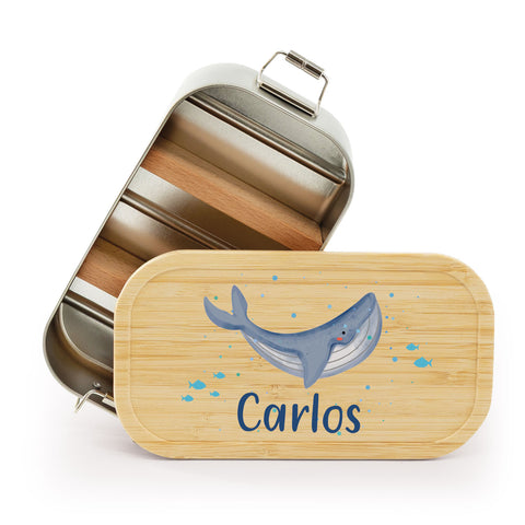 Brotdose mit Deckel für Kinder mit UV-Druck im "Wal" Design