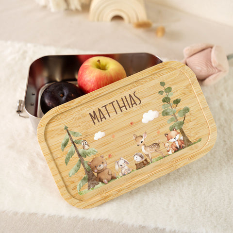 Brotdose mit Deckel für Kinder mit UV-Druck im "Waldfreunde" Design
