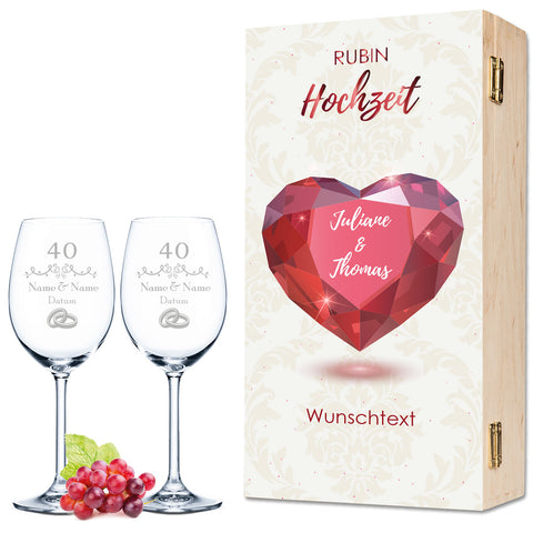 Stölzle Lausitz Weingläser im "Rubinhochzeit - 40 Jahre" Design als Set