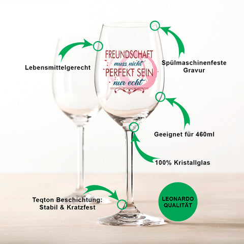 Leonardo Weinglas mit Gravur "Freundschaft muss nicht perfekt sein"