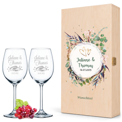 Stölzle Lausitz Weingläser mit Gravur als Set - "Flower Wedding"