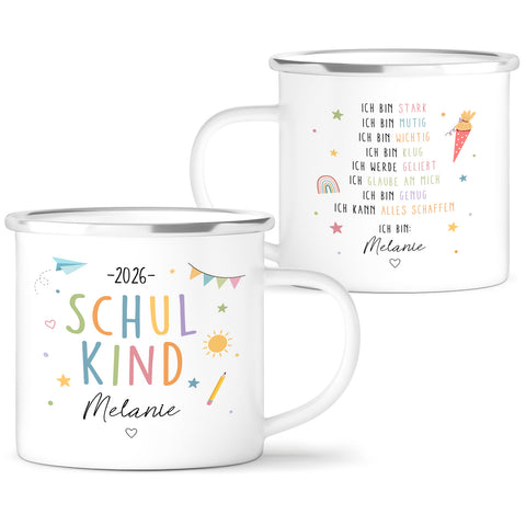 Emaille Tasse für Kinder - Mutmacher - Personalisiert mit Namen